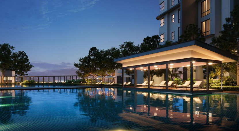 Capella Embassy 76m leisure pool at evening — resort-class swimming pool, Ampang Hilir KL