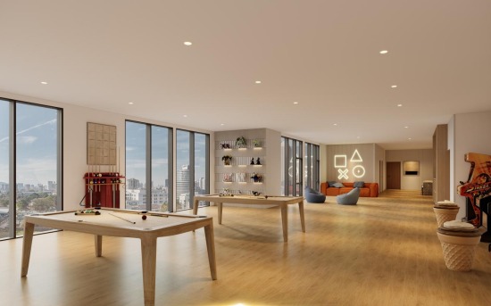 Capella Embassy games room — pool tables and entertainment lounge with KL city views